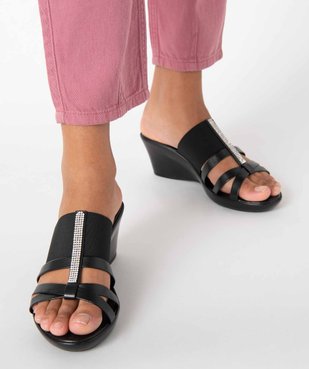Mules femme à talon compensé et brides élastiques vue1 - GEMO(URBAIN) - GEMO