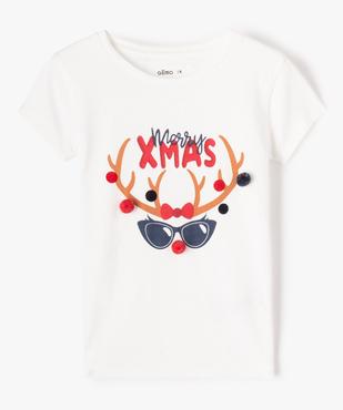 Tee-shirt de Noël fille à manches courtes et pompons vue1 - GEMO (ENFANT) - GEMO