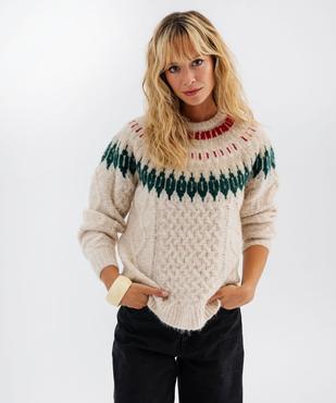 Pull jacquard à torsades femme vue2 - GEMO(FEMME PAP) - GEMO