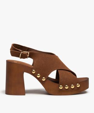 Sandales femme style sabots à talon dessus cuir clouté vue1 - GEMO(URBAIN) - GEMO