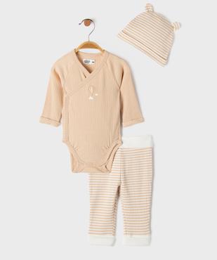 Ensemble naissance évolutif 3 pièces bébé : body, pantalon, bonnet vue1 - GEMO 4G BEBE - GEMO