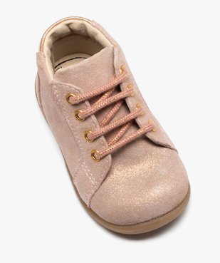 Chaussures premiers pas bébé fille en cuir suédé pailleté et à lacets  vue5 - GEMO(BEBE DEBT) - GEMO