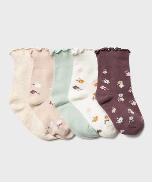 Chaussettes en coton extensible à finitions froncées bébé fille (lot de 5 paires) vue1 - GEMO 4G BEBE - GEMO
