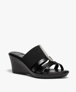 Mules femme à talon compensé et brides élastiques vue2 - GEMO(URBAIN) - GEMO