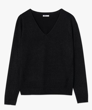 Pull femme à paillettes avec col V vue4 - GEMO 4G FEMME - GEMO