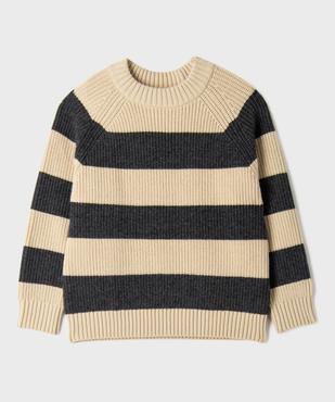 Pull rayé en grosse maille à emmanchures raglan garçon vue1 - GEMO (ENFANT) - GEMO