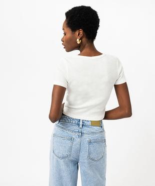 Tee-shirt manches courtes cropped en maille côtelée femme vue3 - GEMO(FEMME PAP) - GEMO