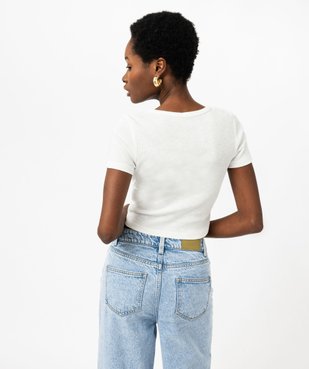 Tee-shirt manches courtes cropped en maille côtelée femme vue3 - GEMO(FEMME PAP) - GEMO