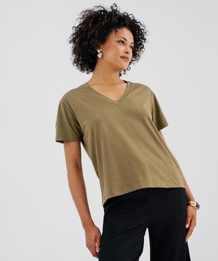 Tee-shirt manches courtes à col V en jersey de coton femme vue2 - GEMO 4G FEMME - GEMO