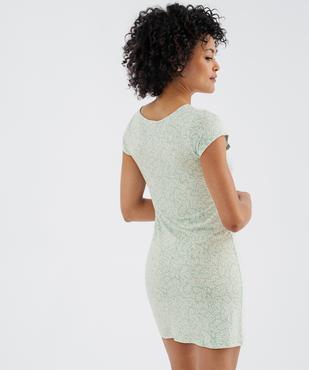 Chemise de nuit en maille extensible avec col V en dentelle femme vue3 - GEMO 4G FEMME - GEMO