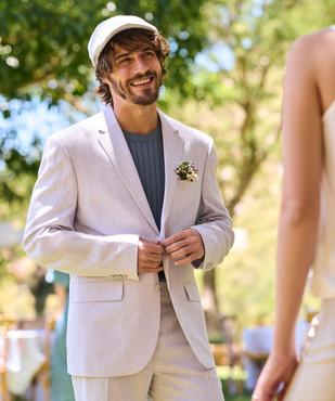 Veste de costume droite en viscose et lin homme vue1 - GEMO 4G HOMME - GEMO