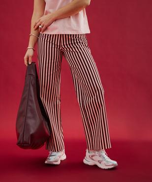 Pantalon large à rayures en coton stretch femme vue2 - GEMO(FEMME PAP) - GEMO