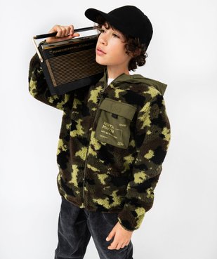 Sweat en sherpa doublé polaire à motif camouflage garçon vue1 - GEMO (JUNIOR) - GEMO