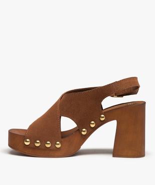 Sandales femme style sabots à talon dessus cuir clouté vue3 - GEMO(URBAIN) - GEMO