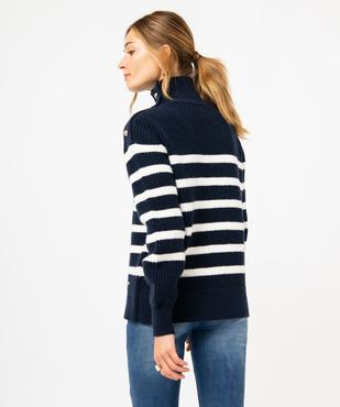 Pull marinière rayé en gosse maille col cheminée femme - LuluCastagnette vue4 - LULUCASTAGNETTE - GEMO