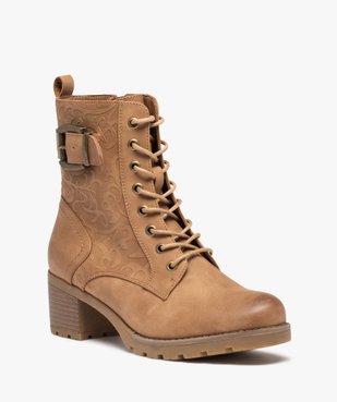Boots femme à talon carré dessus uni avec motifs végétaux vue3 - GEMO(URBAIN) - GEMO