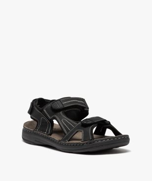 Sandales homme avec brides en cuir unies et à scratch vue2 - GEMO (CASUAL) - GEMO