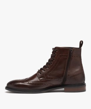 Boots homme dessus en cuir uni à bout fleuri - Taneo vue3 - TANEO - GEMO