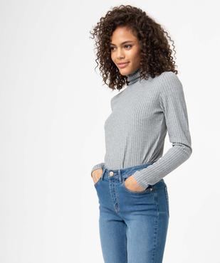 Tee-shirt femme en maille côtelée manches longues et col montant vue1 - GEMO 4G FEMME - GEMO