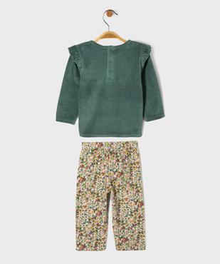 Pyjama en velours 2 pièces à motifs fleuris bébé fille vue4 - GEMO 4G BEBE - GEMO