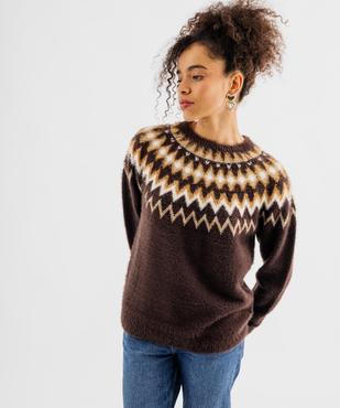 Pull col rond jacquard femme vue1 - GEMO(FEMME PAP) - GEMO