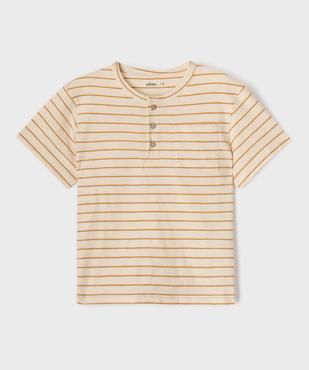 Tee-shirt manches courtes rayé à col tunisien garçon vue1 - GEMO (ENFANT) - GEMO