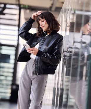 Blouson court en synthétique imitation cuir femme vue1 - GEMO(FEMME PAP) - GEMO