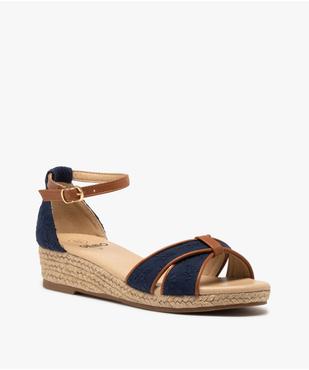 Sandales femme compensées à brides en dentelle anglaise vue2 - GEMO (CASUAL) - GEMO