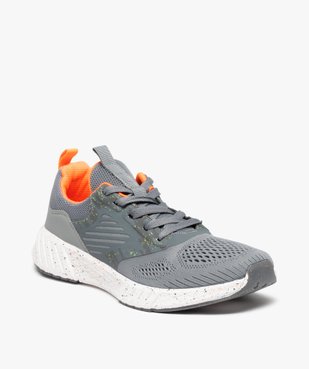Baskets homme running légères en mesh à détails fluo vue2 - GEMO (SPORTSWR) - GEMO