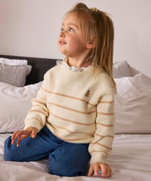 Pull rayé avec col en dentelle bébé fille - LuluCastagnette vue4 - LULU CASTAGNETTE GEMO FOR GOOD - GEMO