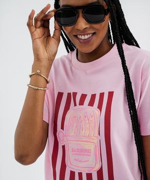 Tee-shirt manches courtes coupe ample avec motif sur l’avant femme vue2 - GEMO 4G FEMME - GEMO