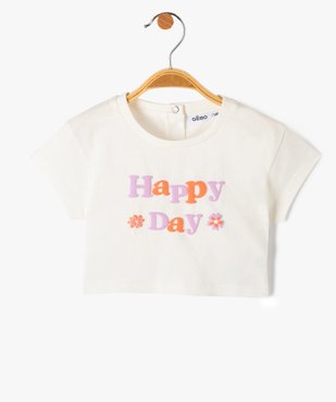Tee-shirt bébé fille crop top à message en relief vue1 - GEMO(BEBE DEBT) - GEMO