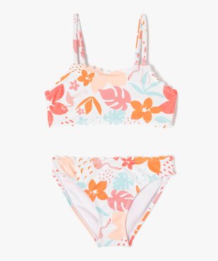 Maillot de bain fille 2 pièces à finitions dentelées et motifs exotiques vue1 - GEMO (ENFANT) - GEMO