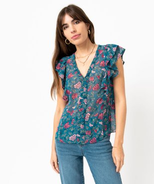 Blouse en voile fleuri sans manches à col V et volants femme vue1 - GEMO(FEMME PAP) - GEMO