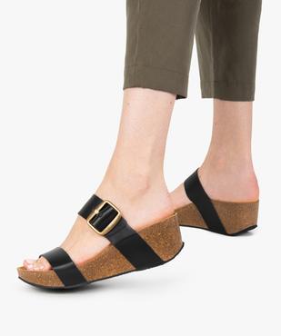 Mules femme à et talon compensé et larges brides en cuir vue1 - GEMO(URBAIN) - GEMO