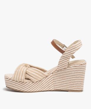 Sandales femme à talon compensé et dessus toile drapée  vue3 - GEMO(URBAIN) - GEMO