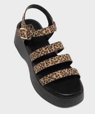 Sandales multibrides à semelle plateforme imprimé léopard femme vue5 - 5 MILES - GEMO
