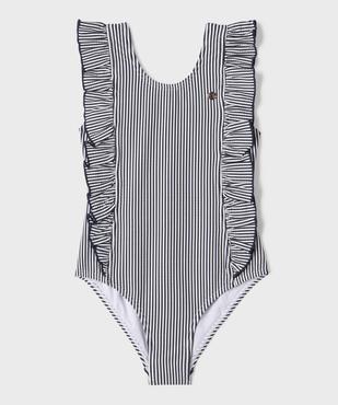 Maillot de bain 1 pièce à rayures et volants fille - LuluCastagnette vue1 - LULUCASTAGNETTE - GEMO