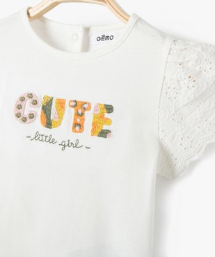 Tee-shirt bébé fille à manches en dentelle anglaise vue2 - GEMO(BEBE DEBT) - GEMO