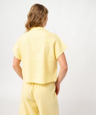 Haut de pyjama forme chemise manches courtes en lin femme vue3 - GEMO 4G FEMME - GEMO