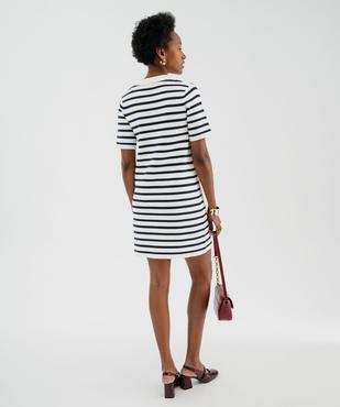 Robe pull courte à rayures et boutons gravés femme vue3 - GEMO 4G FEMME - GEMO