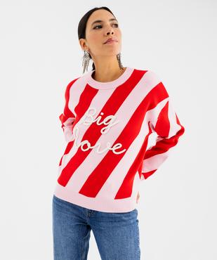 Pull col rond rayé Noël femme vue2 - GEMO(FEMME PAP) - GEMO