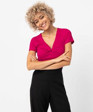 Tee-shirt femme en maille côtelée encolure effet noué vue1 - GEMO(FEMME PAP) - GEMO