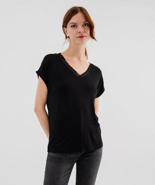 Tee-shirt manches ultra courtes avec col V en dentelle femme vue1 - GEMO 4G FEMME - GEMO