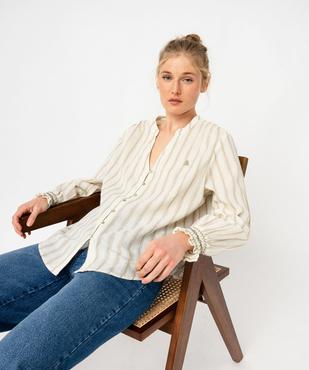Blouse manches longues en lin mélangé à rayures femme - LuluCastagnette vue5 - LULUCASTAGNETTE - GEMO