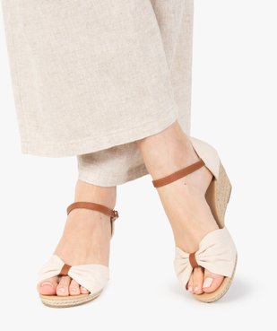 Sandales femme à talon compensé dessus drapée en tissu vue1 - GEMO(URBAIN) - GEMO