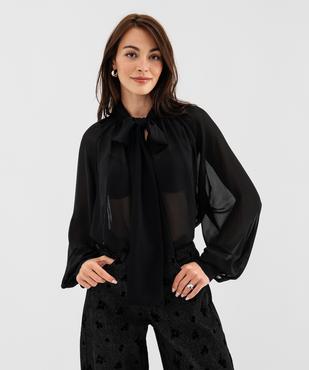 Blouse manches longues en voile transparent et col lavallière femme vue1 - GEMO(FEMME PAP) - GEMO