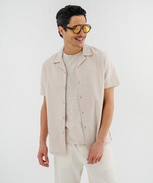 Chemise à manches courtes et col cubain en coton gaufré homme vue1 - GEMO 4G HOMME - GEMO