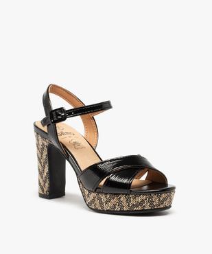 Sandales femme à talon et semelle plateforme dessus verni vue2 - GEMO(URBAIN) - GEMO