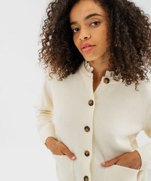 Gilet en maille à col rond avec empiècement froncé en coton femme vue2 - GEMO(FEMME PAP) - GEMO